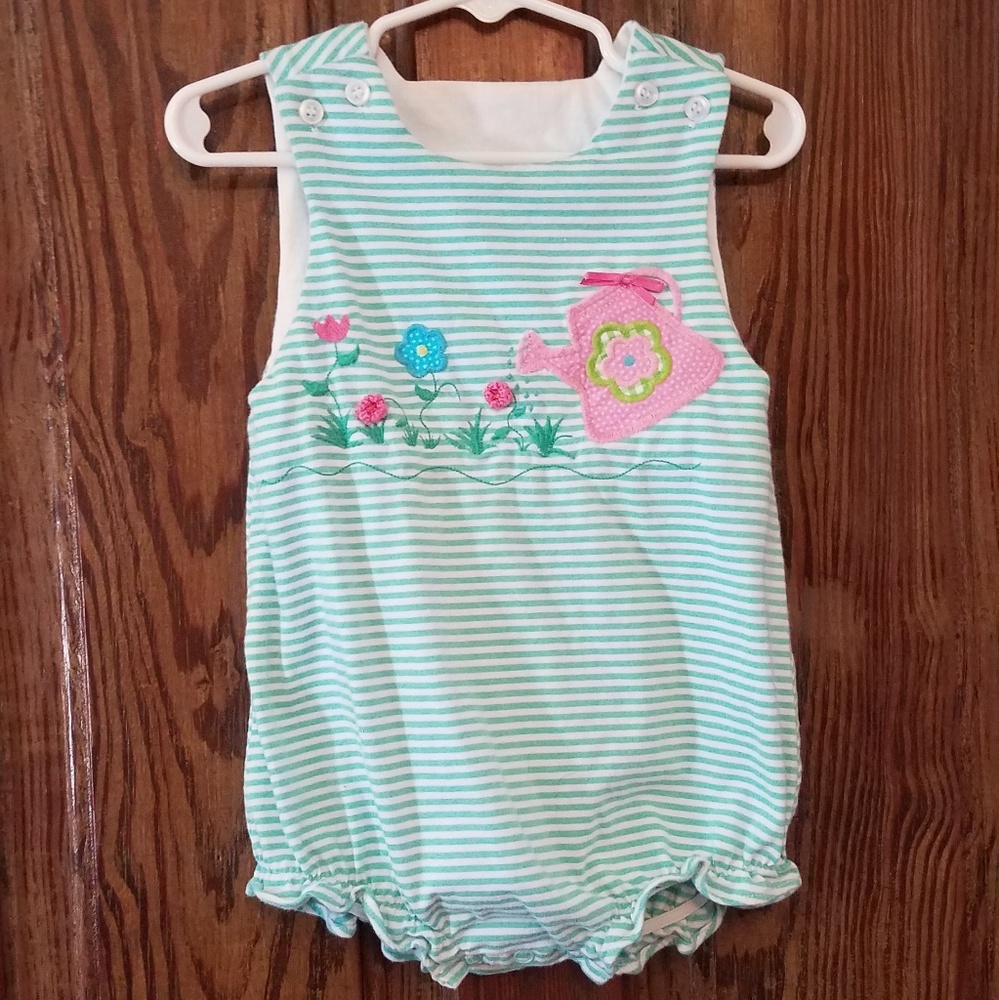 Bailey Boys | Aqua Striped Garden Onesie